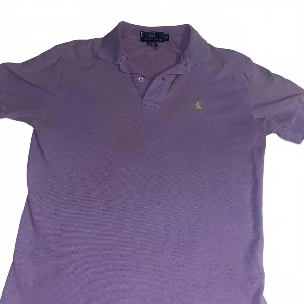 Polo Ralph Lauren Classic Purple Polo Shirt Men’s  Small Green Logo Polo Collar - Picture 4 of 5